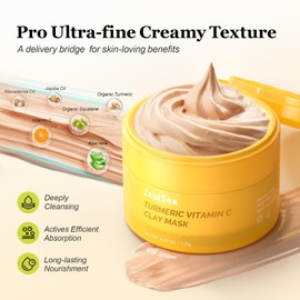 ZealSea Vitamin C American Kaolin Clay Mask with Turmeric, Pro Ultra-Fine Creamy Texture, Deep Pore Cleansing Even Skin Tone Brighten Control Oil Detoxify, 30% Aloe, Jojoba Oil, Shea Butter & Squalane