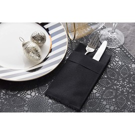 Black Dinner Napkins Cloth Like with Built-in Flatware Pocket, Linen-Feel Absorbent Disposable Paper Hand Napkins for Kitchen, Bathroom, Parties, Weddings, Dinners or Events, 16x16 inches, Pack of 50