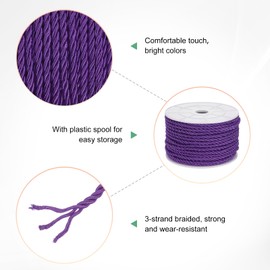 M METERXITY 22 Yards Twisted Rope Trim, 3mm/0.12" Dark Purple Soft Polyester Twisted Silk Rope Cord 3-Ply Decorative Cord for Gift Bag/DIY Crafts/Home Decor/Curtain Tieback
