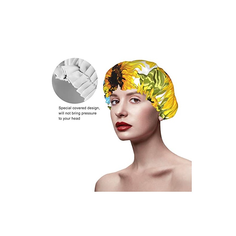Gorro Ducha Diseño Girasoles Mariposas Azules Mujer Impermeable Doble Capa