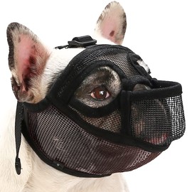 BARKLESS French Bulldog Muzzle, Short Snout Mesh Dog Muzzle with Tongue Out Design for Flat Face Dog Shih Tzu English Bulldog, Prevent Biting Chewing Allows Grooming (Black, XXS)