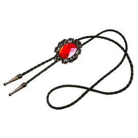 Moranse Bolo Tie Natural Colors Crystal Stone Western Celtic Style Genuine and Cowhide Rope(Red)