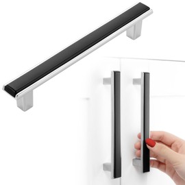 BEROSSA Black and Chrome Cabinet Pulls Matte Black and Polished Chrome Kitchen Cabinet Handles, 5 Pack 5 Inch, 2281 Two Tone Hardware for Cabinets Drawers Bedroom Dresser Cupboard Bathroom Vanity