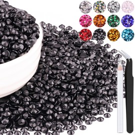 6000PCS 4mm Resin Rhinestones Bulk for Crafting (Black), Flatback Bedazzling Crystals for Crafts DIY Nail Decoration, Gems Charms for Tumbler Shoes Clothing Fabric with Pickup Pen and Tweezers
