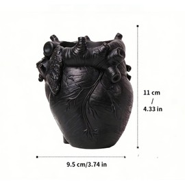 HUZHIBING Heart-Shaped Pen Holder, 4.3" x 3.74" Human Heart Organ Shape Pen Holder, Gothic Makeup Brush Holder, 3D Realistic Hearts Anatomy Model for Makeup Brushes Pens,Desk Accessories (Black)