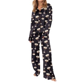 SHESHOW Pjs Set for Women Long Sleeve Button Down Satin Matini Pajamas for Women Black L
