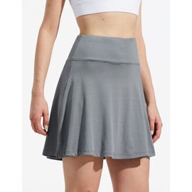 ZUTY 18" High Waisted Tennis Skirt for Women Skorts Skirts with Pockets Casual Modest Long Golf Athletic Running Light Gray XL