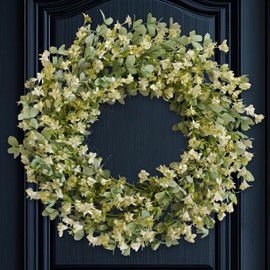 vivimemo Summer 24-inch Wreath Sour Date Flower Green Flower Wreath Front Door Porch Patio Decoration Holiday Celebration Party Office Decoration