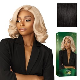 Sensationnel Chicbob Lace Frontwig - Lob Unit 7 Face Framing Glueless Wig Wide 5 Inch Deep Part Synthetic Preplucked Hairline (1B OFFBLACK)