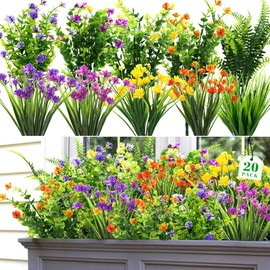20 Bundles Artificial Flowers for Outdoors UV Resistant Fake Flowers Realistic Faux Flowers Artificial Plants Outdoor for Spring Summer Indoor Garden Patio Window Box Kitchen Home Decor