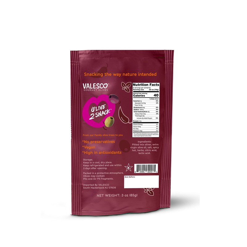 Valesco, O'Live 2 Snack Pitted Olives Variety Pack, 6 Flavors,