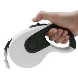 QRDA Retractable Dog Leash Collar,Retractable 16ft Nylon Leash with Light Hand Brake Lock (White)
