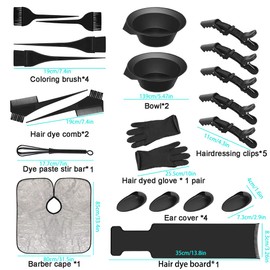 UHAPEER Hair Dye Coloring Kit 22Pcs/Set, Hair Dyeing Coloring Tools Set, Including Tinting Bowl, Ear Cover, Gloves, Dye Brush, Comb, Hair Clips, for DIY Salon Hair Dye Hairdressing