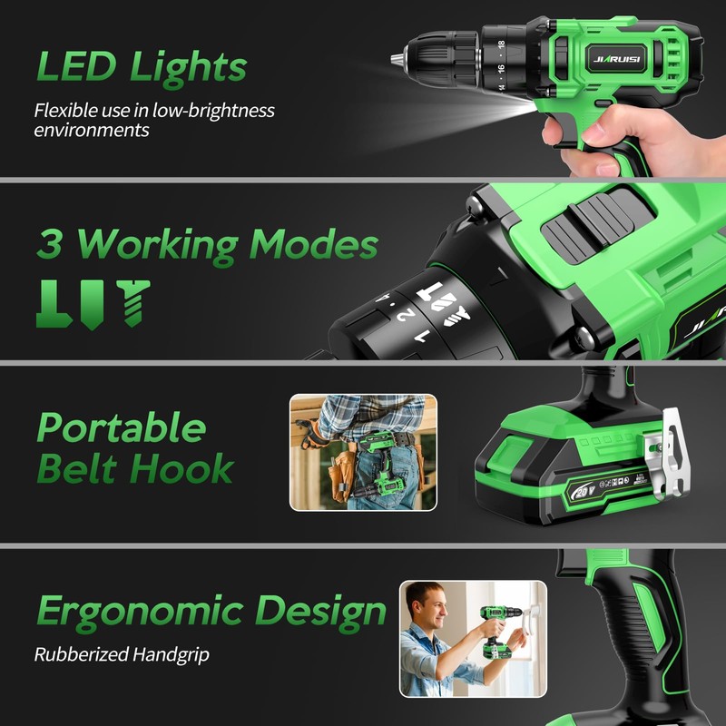 20V Cordless Drill, Electric Power Drill Set with Battery Charger,
