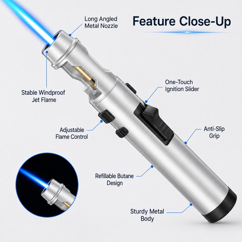 Refillable Butane Torch for Cooking – Adjustable Jet Flame with