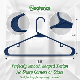 NEATERIZE Plastic Hangers 50 Pack Navy - Clothes Hangers - Makes The Perfect Coat Hanger and General Space Saving Clothes Hangers for Closet - Percheros Ganchos para Colgar Ropa Hangars
