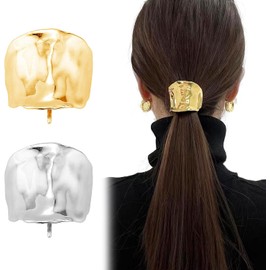 2 pinzas para el pelo, de metal, de 5 cm de alto, para coletas, decorativas, de sujeción fuerte, estilo francés, accesorios para mujeres y niñas (dorado, plateado)