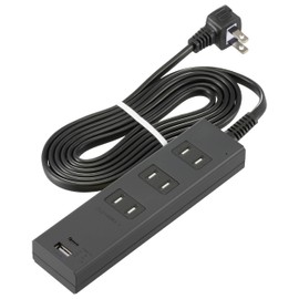 OHM Electric HS-TKU32PD23-K 00-1008 Power Strip 3-Outlet Lightning Guard with PD Type C/Type-A Port 6.6 ft (2 m) Black