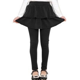 Auranso Girls Leggings with Skirt Kids Clothes Ruffle Tutu Pants Black 6-7 Years