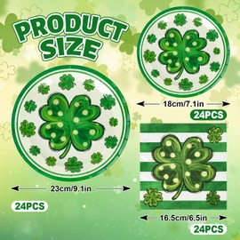 JarThenaAMCS 72Pcs St. Patrick's Day Tableware Set Four Leaf Lucky Clover Party Decor Supplies Watercolor Shamrock Disposable Paper Plates Napkins for 24 Guests Dessert Appetizer Party Favors | JarThenaAMCS