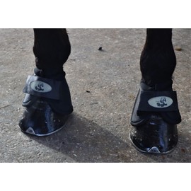 Ruggles No Turn Over Reach Boots for Horses & Ponies | Durable Protective Lightweight Bell Boots | Tough Ballastic Outer (Medium, Black)