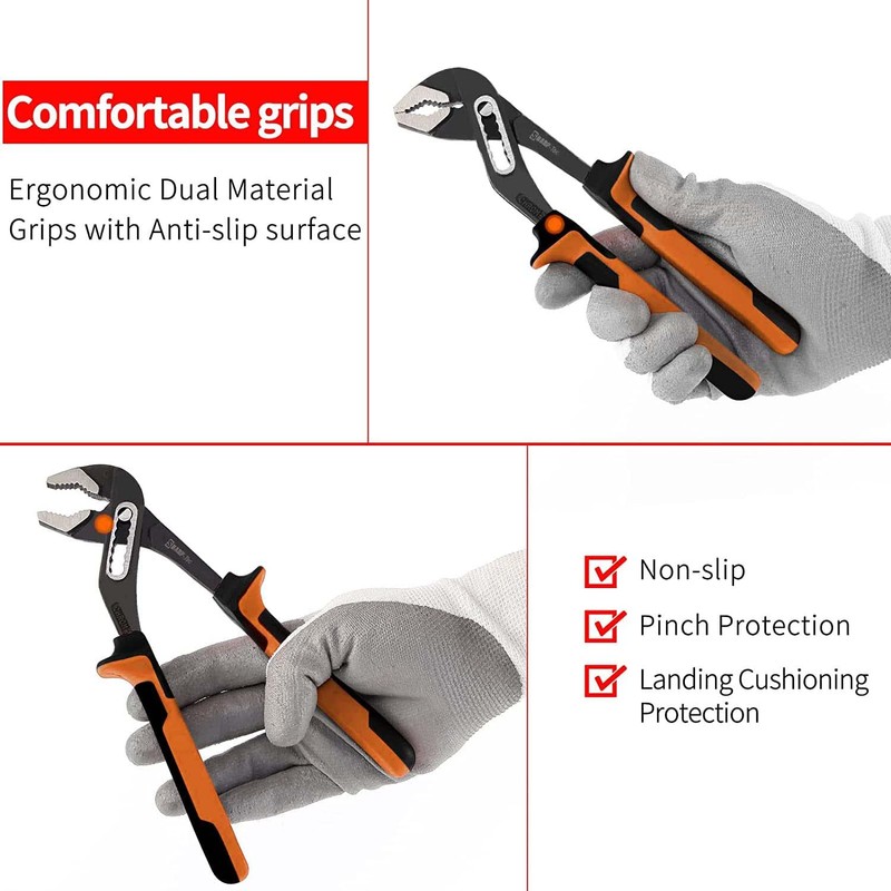 Sharp-tec Plumbers Wrench Set, 2-Piece Tongue-and-Groove Pliers, Quick Adjustable Wrench