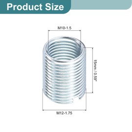 sourcing map 20Pcs Threaded Inserts, M10-1.5x15 & M12-1.75x15 Zinc Plated Carbon Steel Screw Thread Sleeves Thread Repair Insert for Mechanical Equipment
