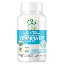 Organic Vitamina D3 con Cúrcuma, Jengibre y Pimienta Negra 60 Cápsulas - USDA