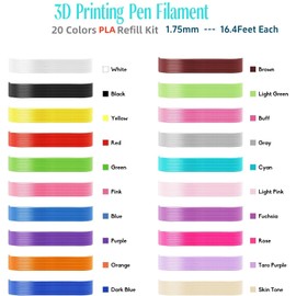 3D Pen Filament Refills, PLA Filament Refills, 20 Colors,17 Feet Each Color,Support for All 1.75mm 3D Printer / 3D Pen (PLA Filament Refills)
