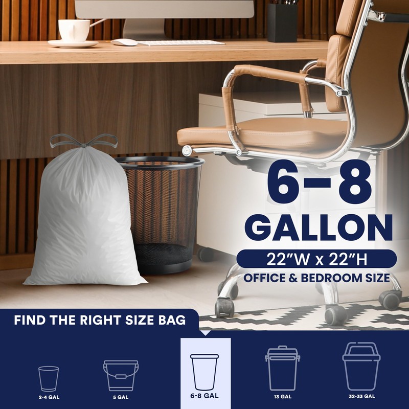 Plasticplace 8 Gallon Trash Bags: Premium White Drawstring Garbage Bag,