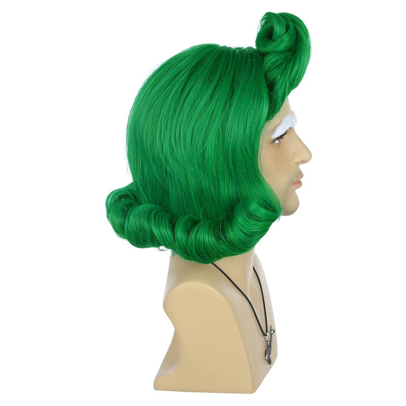 VGbeaty Men Short Wavy Green Wig With White Eyebow