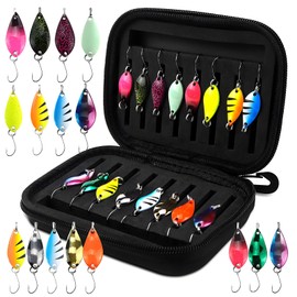 Trout Spoon Set 16 Pieces Artificial Bait Spinner Blinker Set Trout Bait Spoons Set 2.5g/3.5g/5g Fishing Accessories with Storage Box for Trout Bass Pike Zander