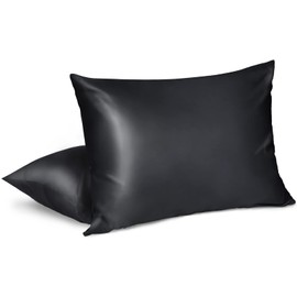 Fittia Satin Pillowcase 2 Pack, Silk Satin Pillow Cases for Hair and Skin with Zipper, Machine Washable, Black, King, 20''x36''