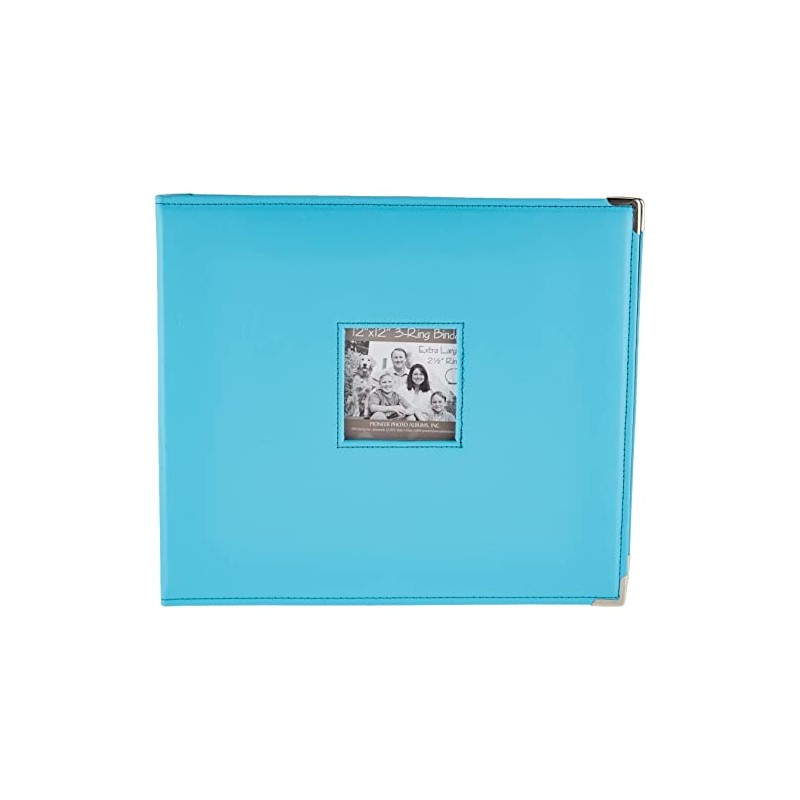 Pioneer T-12JF/CB Sewn Leatherette 3-Ring Binder 12"X12"-Bright Blue