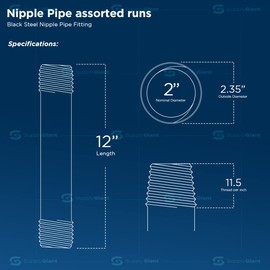Supply Giant OQCM2012-4 Pre Cut Industrial Steel Nipple, Pipe Connectors, Used to Build Vintage Furniture,Threaded Pipes and Fiittings, 2" x 12" Black (Pack Of 4)