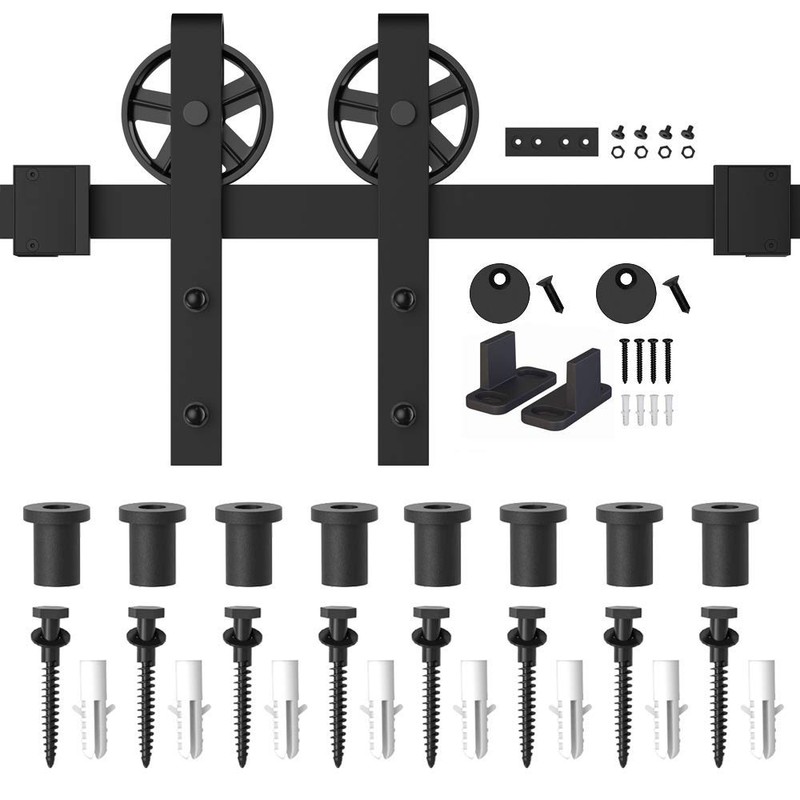 WINSOON 5-16FT Single Wood Sliding Barn Door Hardware Basic Black
