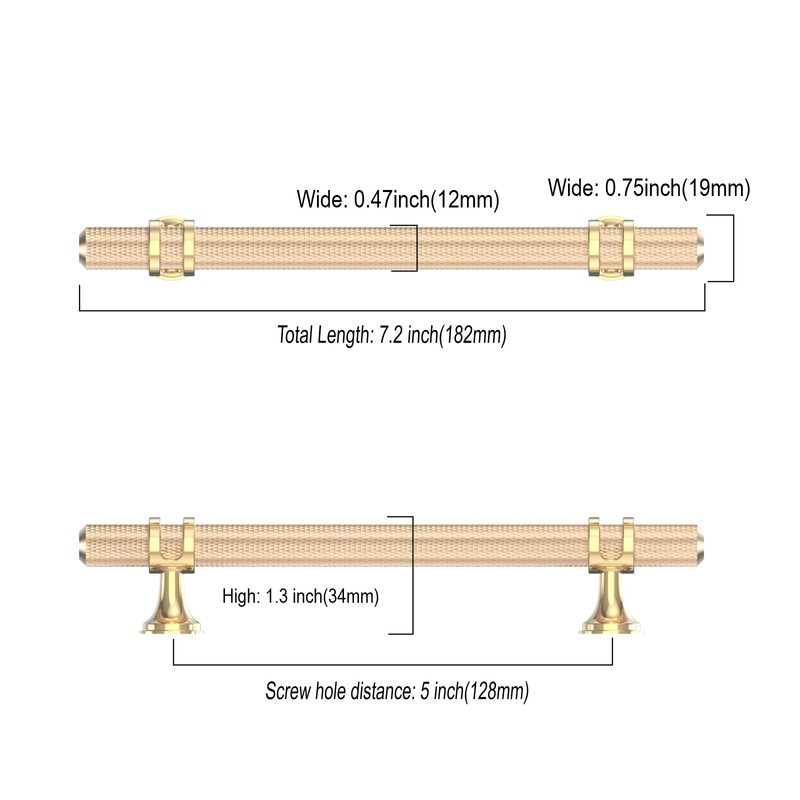 Coinkoly 10 Pack 5"(128mm) Gold Cabinet Pulls Knurled Kitchen Cabinet