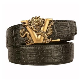 xichuangyuXCY Men's Ratchet Belt Classic Style Retro Dragon Ratchet Buckle Men's Leather Belt Carved Belt Casual Business Belt, Black Crocodile Pattern Dragon 2