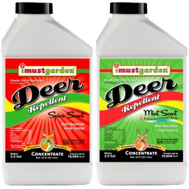 I Must Garden Deer Repellent Concentrate [2 Pack: Mint Scent + Spice Scent] - Natural Deer Spray for Gardens & Plants – Two 32oz Bottles