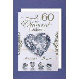 60 Diamond Wedding Card Greeting Card "Alles Liebe Herz" Foil Print 16 x 11 cm