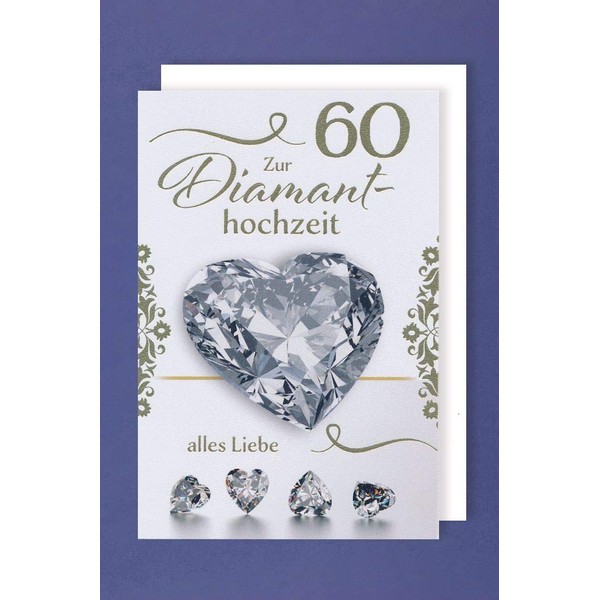 60 Diamond Wedding Card Greeting Card "Alles Liebe Herz" Foil