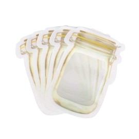 50Pcs Mason Jar Pattern Food Storage Bag Reusable Portable Stand Up Smell Proof Zipper Bags Snack Saver Container Retail Package Bag Frosted Pouches Yellow 6×4.2in (15.7×10.5cm)