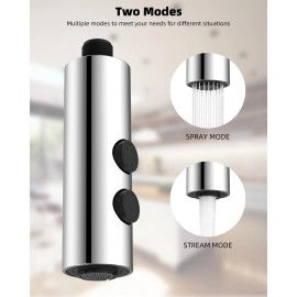 Hibbent Pull Down Kitchen Faucet Head Replacement, 2 Function Pull Out Sink Spray Head - Chrome