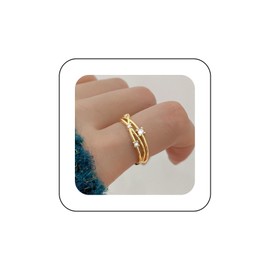 Aneneiceera Vintage Crystal Band Ring Half Open Rhinestone Ring Gold Cz Finger Ring Adjustable Statement Ring Jewelry for Women