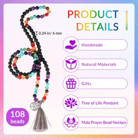 Fiada Mala Necklace 108 Beads 6 mm Gemstone Mala Bracelet Buddhist Prayer Beads Mala Necklace Buddha Tibetan Rosary Natural Stone Jewellery with Pendant for Yoga Reiki Chakra Healing, Mainly natural
