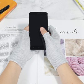 ZLYC Women's Wool Half Finger Gloves Winter Knitting Fingerless Gloves, Plain Grey