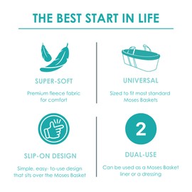 Clair de Lune Fleece Liner Replacement Palm and Wicker Moses Dressing 104 x 72 cm (Grey)