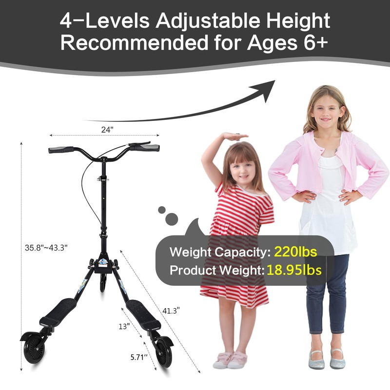AODI Swing Wiggle Scooter, 3 Wheels Drifting Folding Kick Scooter