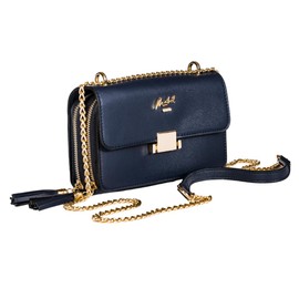 MABEL Womens Multi Pockets Metal Chain Clutch Purse - Vegan Shoulder Handbag - Cute & Stylish Design - Skylar (Navy)