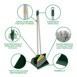 Pine-Sol Broom and Dustpan Set for Home - Both Indoor, Outdoor and Wet or Dry Use – Upright Standing Combo with Adjustable Handle for Comfort